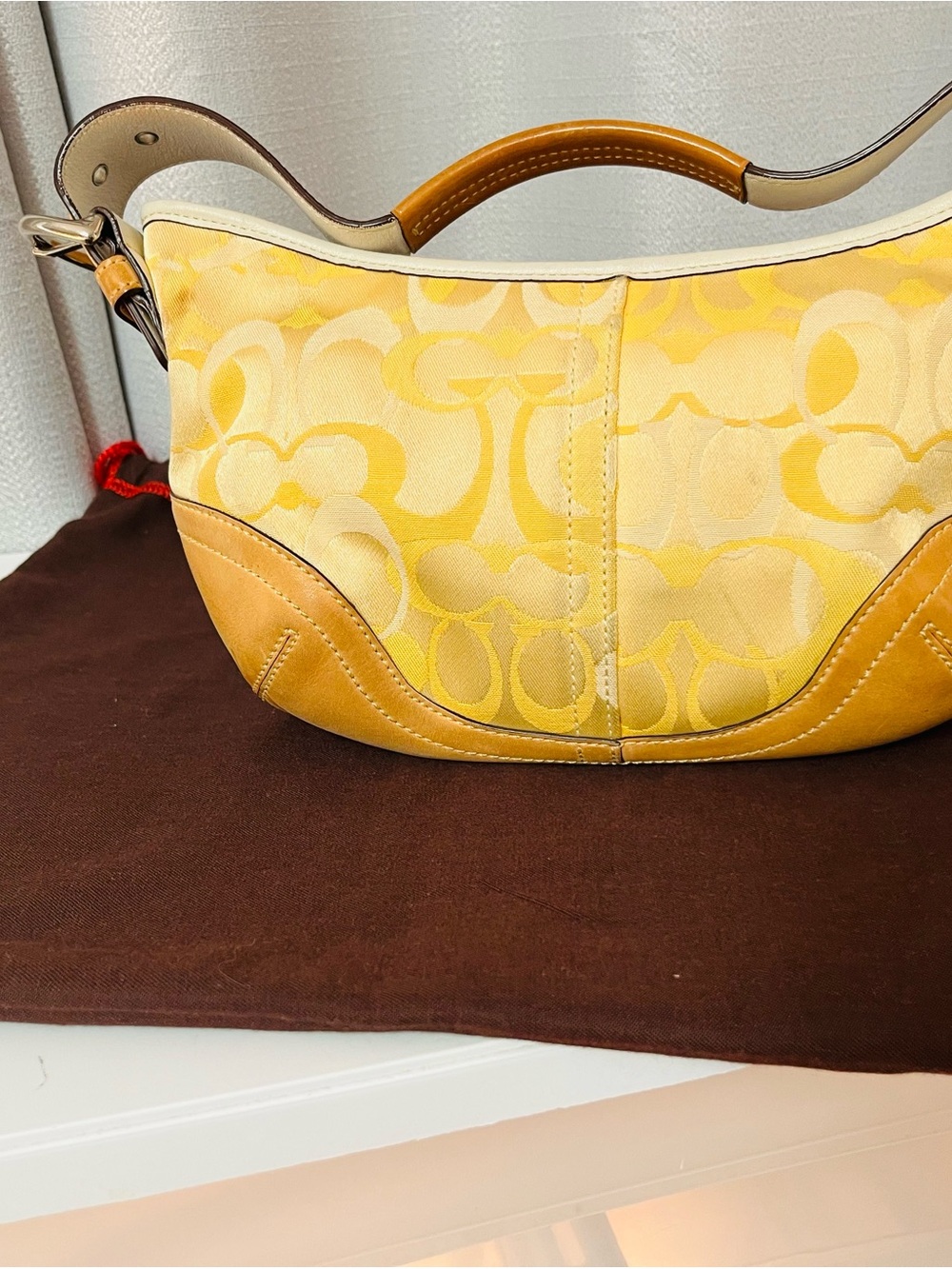 Vintage Coach 1850 Yellow Optic Signature Shoulder Bag, Dust Bag Included